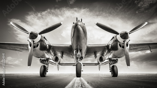 Foto historical aircraft on a runway ready for take off