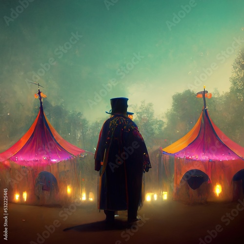3D rendering of a society watching the circus tent inside the funfairs