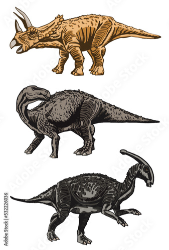 Vector set of color dinosaurs isolated on white background, dino collection