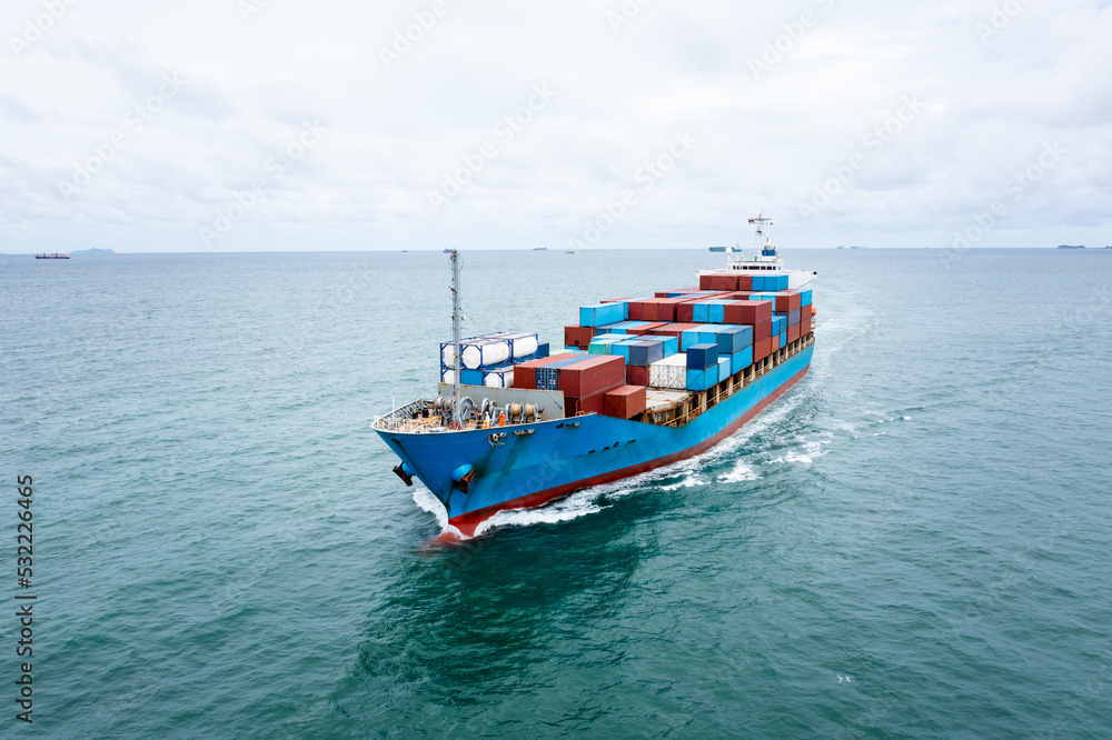 container ship to import export marine goods to dealers and consumers across the pacific and around the world, businesses and industries Ocean freight forwarding