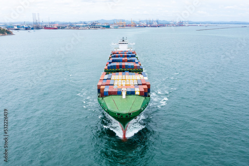 container ship to import export marine goods to dealers and consumers across the pacific and around the world, businesses and industries Ocean freight forwarding