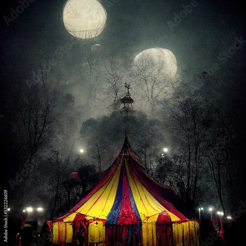 3D rendering of a circus tent with beautiful lighting in the background