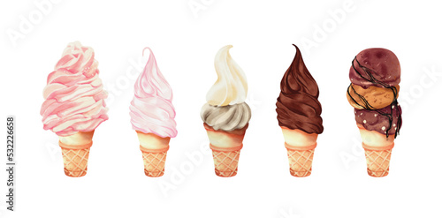 Set of ice cream watercolor vector design