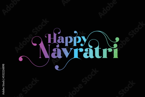 Happy Navratri colourful typography logo unit with black background.