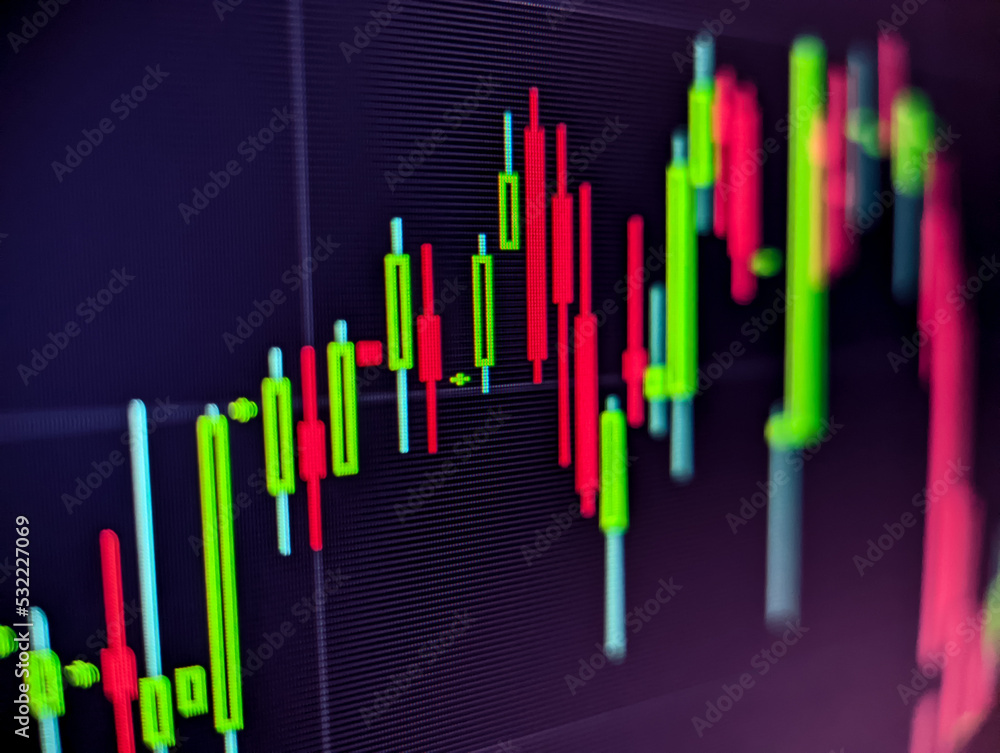 Stock market price chart with red and green candlesticks displayed on a ...