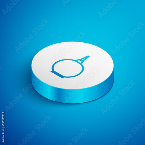 Isometric line Enema icon isolated on blue background. Enema with a plastic tip. Medical pear. White circle button. Vector Illustration