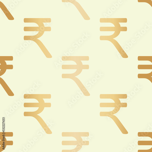 Indian rupee symbol vector pattern seamless background. Gold foil effect backdrop with tossed currency icons. Finance repeat. Graphic resource. Golden all over print for money,business, economy