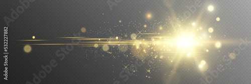 Special lens flash, light effect. The flash flashes rays and searchlight. illust.White glowing light. Beautiful star Light from the rays. The sun is backlit. Bright beautiful star. Sunlight. Glare.	