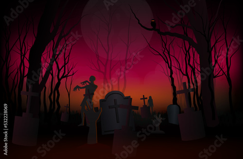 zombies in the cemetery on halloween night vector illustration internet and print