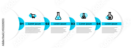 Set line Test tube with marijuana, and Shopping cart icon. Vector