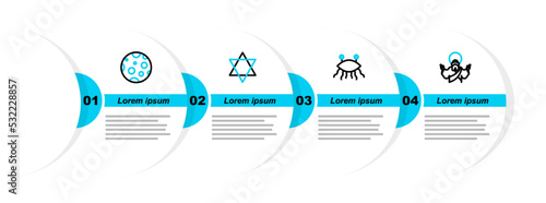 Set line Jesus Christ, Pastafarianism, Star of David and Moon icon. Vector