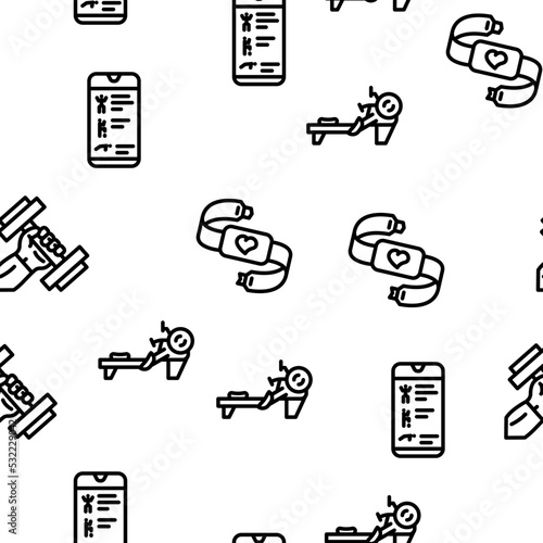 Fitness Gym Sportive Equipment vector seamless pattern thin line illustration