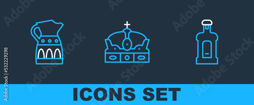Set line Orujo, Sangria pitcher and Crown of spain icon. Vector