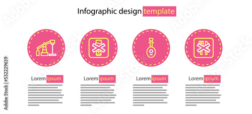 Set line Lute, Ramadan fasting, No alcohol and Oil pump or pump jack icon. Vector