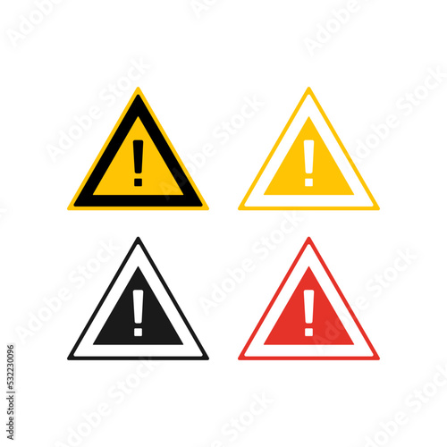 Triangular warning symbols with exclamation mark. Vector illustration