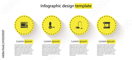 Set Microwave oven, Angle grinder, Vacuum cleaner and Sewing machine. Business infographic template. Vector