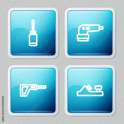 Set line Screwdriver, Electric sander, Reciprocating saw and Wood plane tool icon. Vector