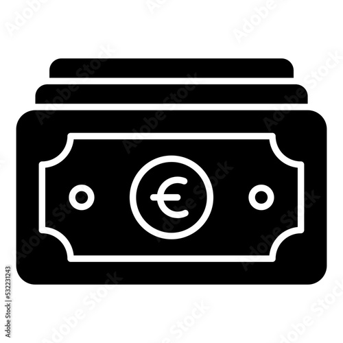 Euro banknote icon, solid design of paper currency 