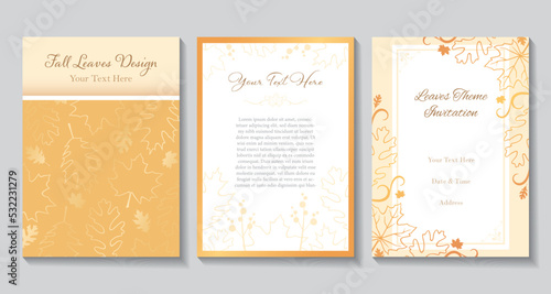 A set of elegant autumn leaves invitations in orange and peach colors
