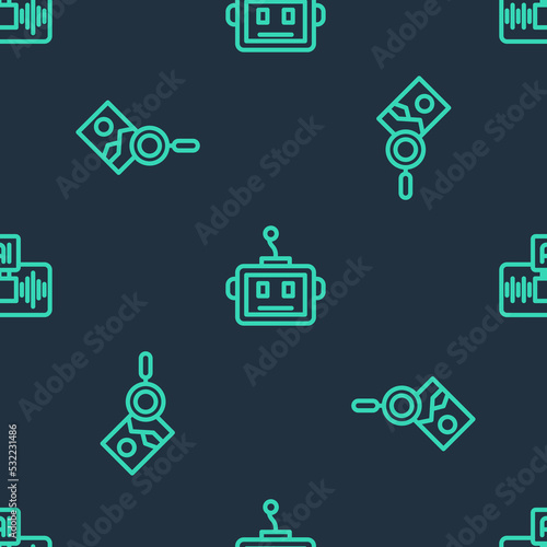 Set line Artificial intelligence robot, Photo retouching and AI on seamless pattern. Vector