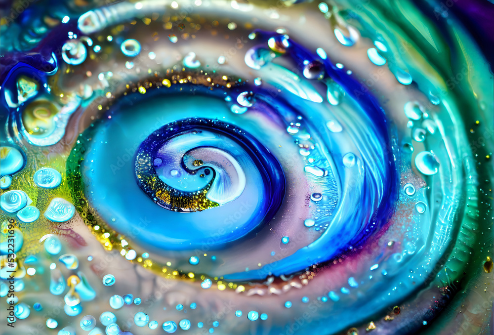 Abstract swirling blue paint background. resin art with water and oil ...