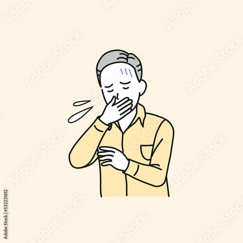 吐き気　嘔吐する中年の男性　食あたり　症状　イラスト