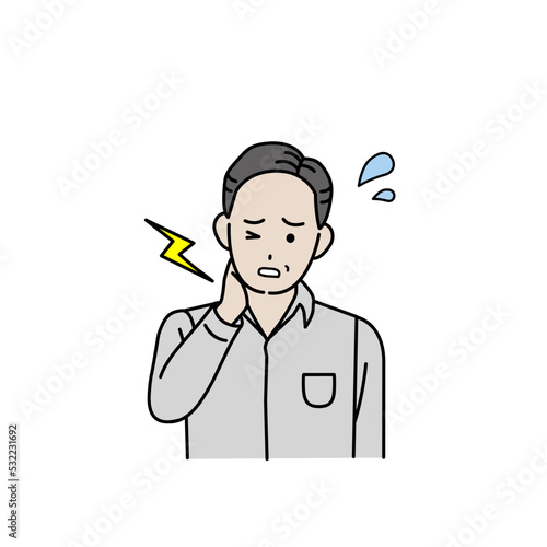 首が痛む中年の男性　頸椎　リンパ　症状　イラスト
