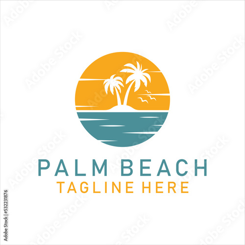Palm Tree Beach for Hotel Restaurant Vacation Holiday Travel logo design.