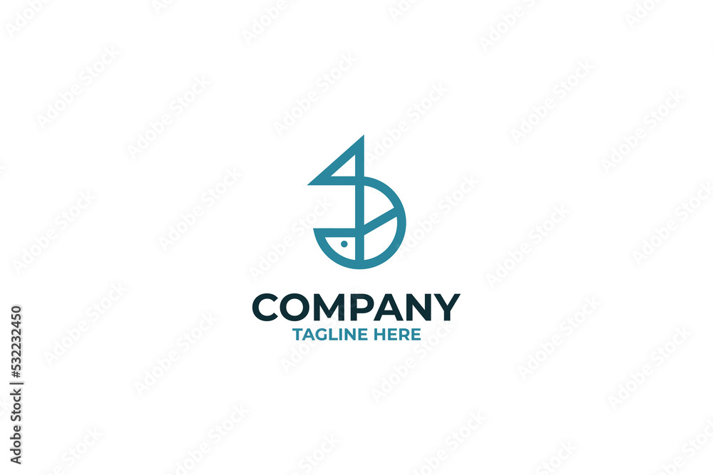 Flat fish and ship logo design vector Flat fish and ship logo design vector