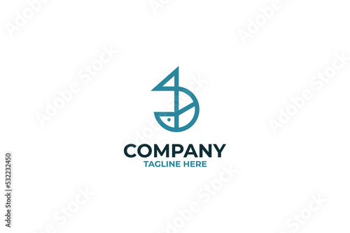 Flat fish and ship logo design vector