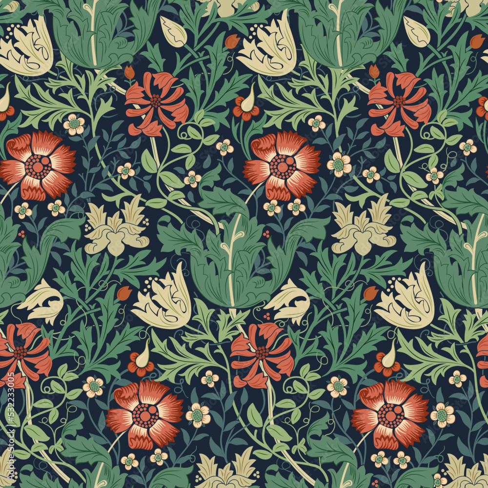 Floral seamless pattern with red flowers on dark background. Vector illustration. Floral seamless pattern with red flowers on dark background. Vector illustration.