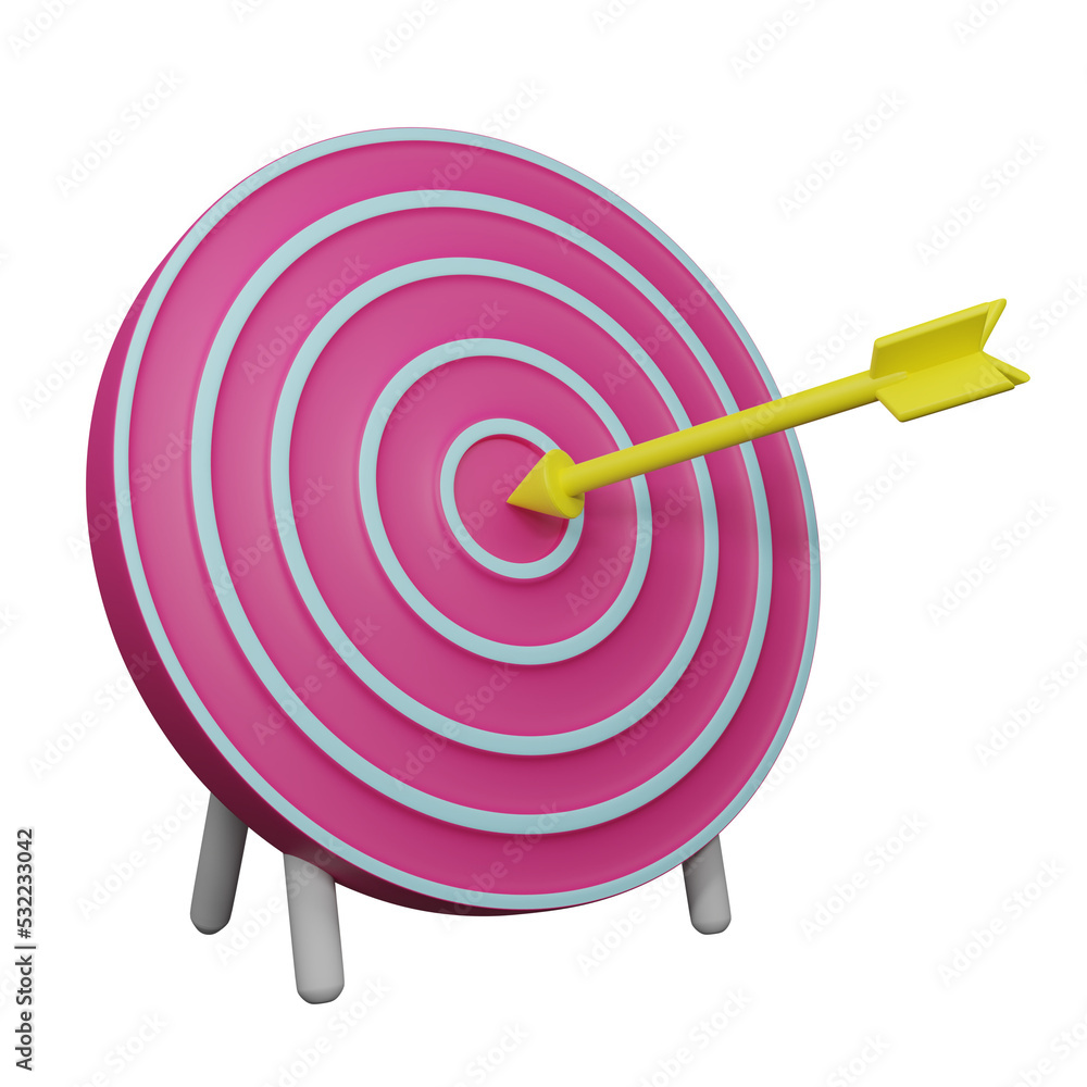 3D rendering. Dartboard with arrow. Target for archery or business goal. 3D rendering. Dartboard with arrow. Target for archery or business goal.