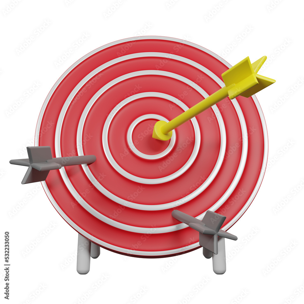 3D rendering. Dartboard with arrow. Target for archery or business goal. 3D rendering. Dartboard with arrow. Target for archery or business goal.