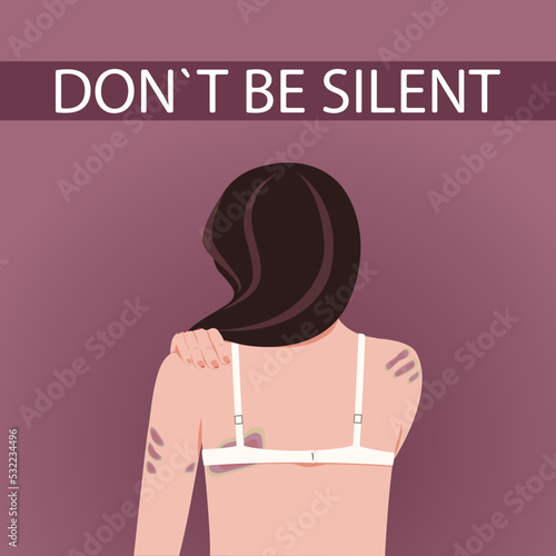 Woman with bruises and wounds. Concept of domestic violence, sexual abuse in the family, bullying, silence and fear 