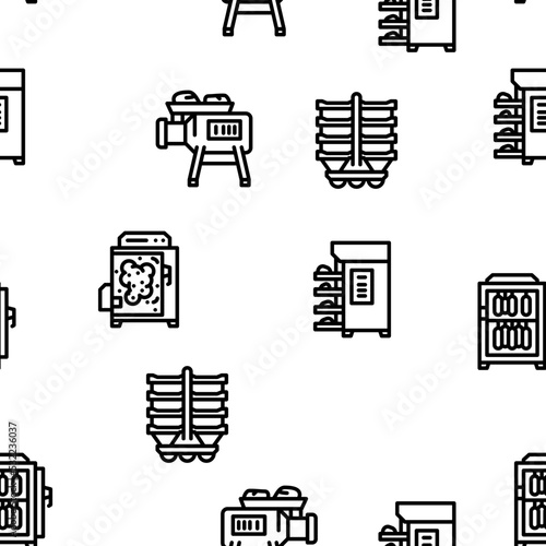 Meat Factory Production Equipment vector seamless pattern thin line illustration