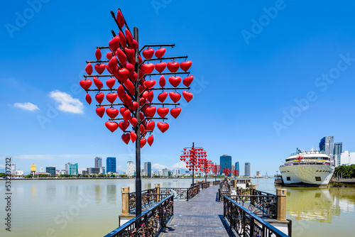 The Lock Bridge of Love is located on the banks of the Han River in Da Nang City, Vietnam. This is a favorite spot for young people and tourists