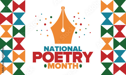 National Poetry Month in April. Poster with handwritten lettering. Poetry Festival in the United States and Canada. Literary events and celebration. Greeting card, invitation, banner or background