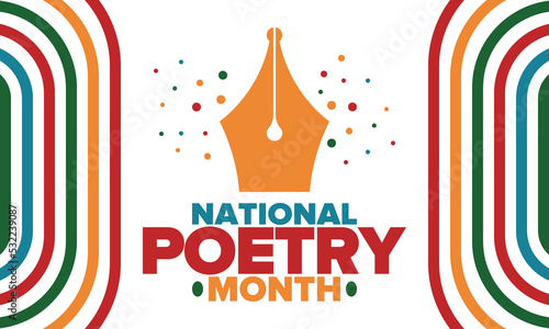 National Poetry Month in April. Poster with handwritten lettering. Poetry Festival in the United States and Canada. Literary events and celebration. Greeting card, invitation, banner or background