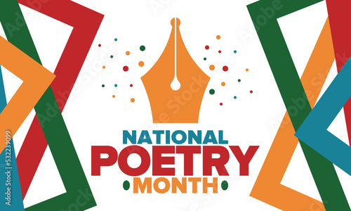 National Poetry Month in April. Poster with handwritten lettering. Poetry Festival in the United States and Canada. Literary events and celebration. Greeting card, invitation, banner or background