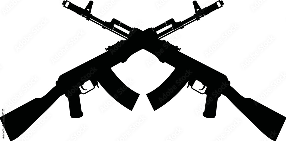 Assault rifle Kalashnikov AK74 crossed black on a white background ...