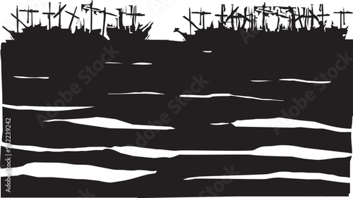 Fényképezés Woodcut Fleet of Sailing Ships