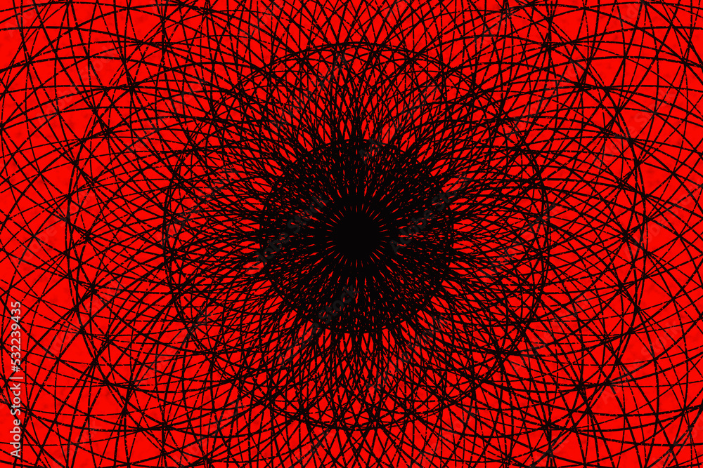 Eccentric circle drawing on red background. Illustration as background