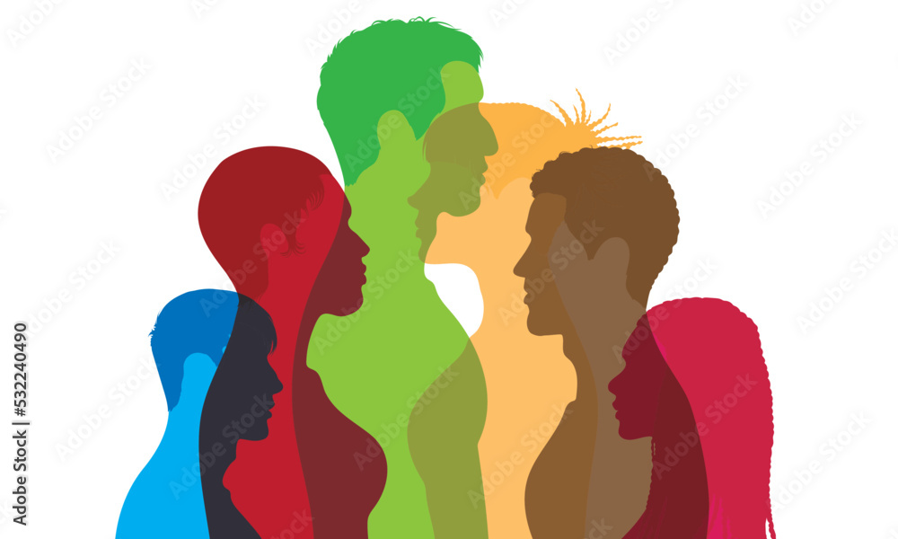 Social network community for women. Groups of multiethnic women talking and sharing ideas and information. Flat cartoon vector illustration.