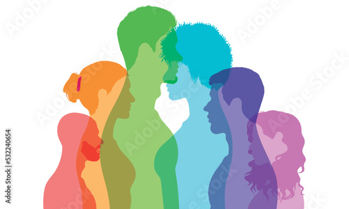 Community and Flat cartoon vector illustration of multicultural and international friendship between men and women. Concept of teamwork and cooperation.