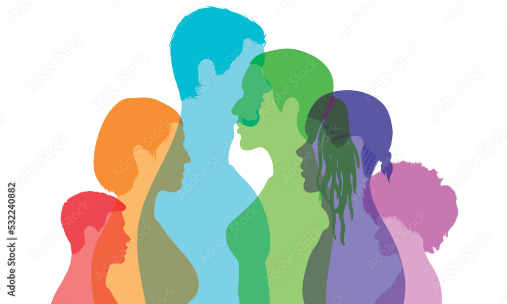 The harmony of collaboration, friendship, and teamwork between people of diverse races or cultures in a society or community. People of different cultures in a flat cartoon.