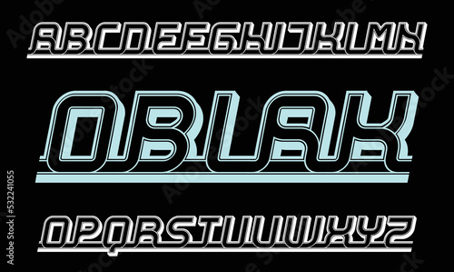 Modern Oblak stylish font design, trendy alphabet letters and numbers