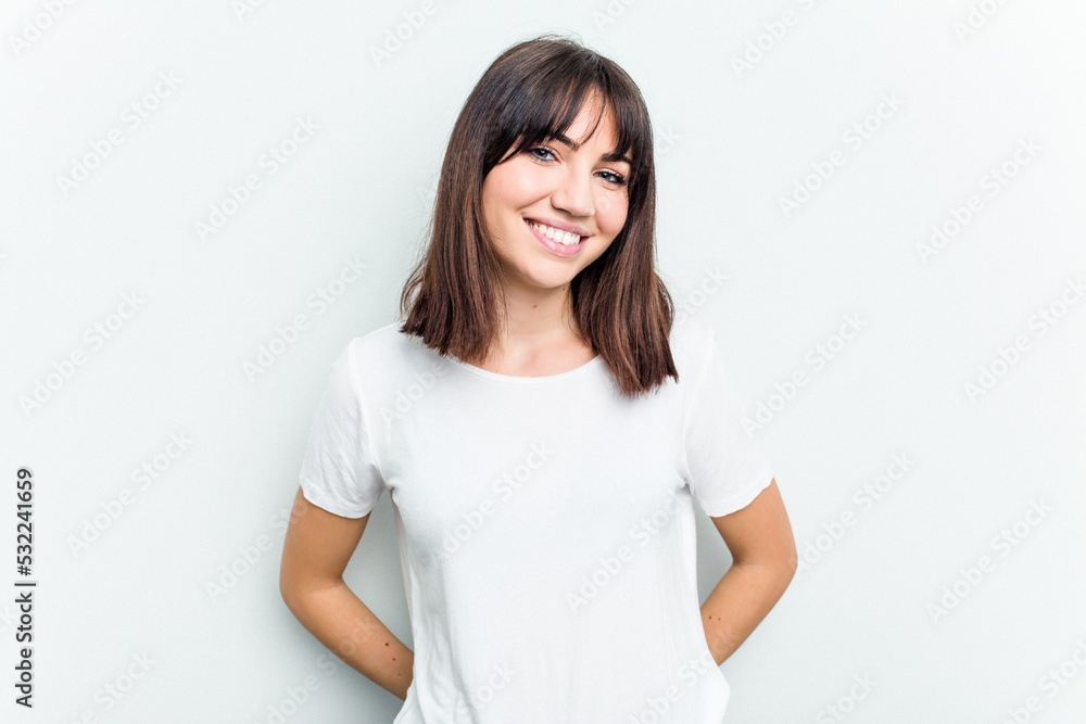 Young caucasian woman isolated on white background happy, smiling and cheerful. Young caucasian woman isolated on white background happy, smiling and cheerful.