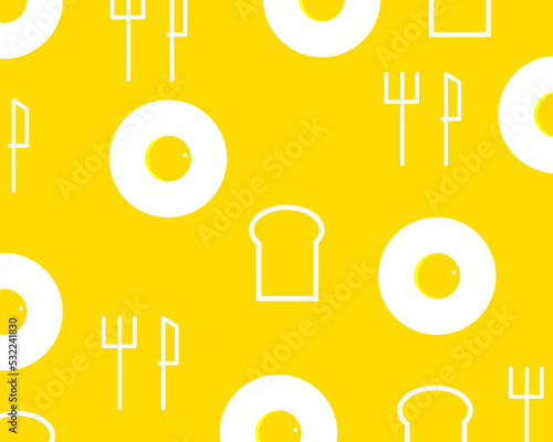 fried egg and bread toast background. Cute cartoon style for your design.