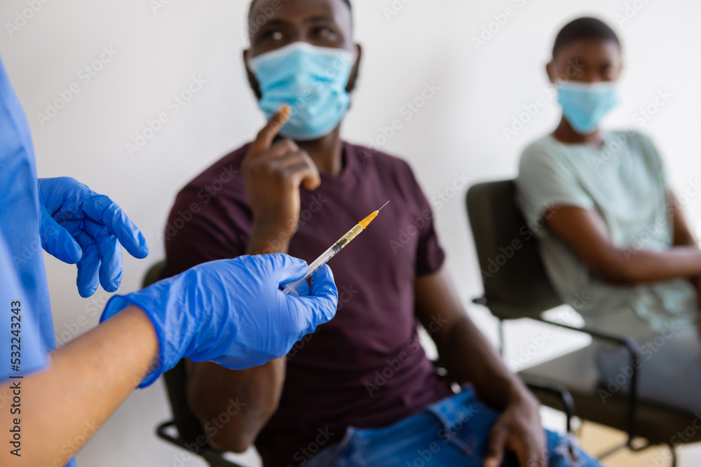 Waiting for vaccines in a health center. Waiting for vaccines in a health center.