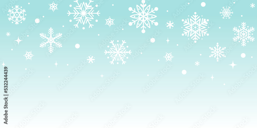 Falling snow on Blue background. Vector, illustration, snowflake background